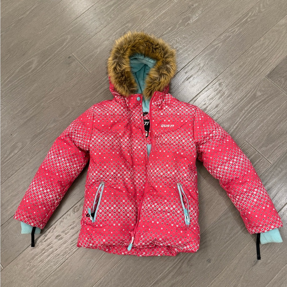 GUSTI Pink Kids Ski Jacket with Faux Fur Hood